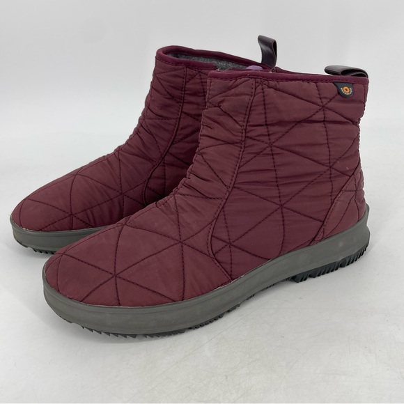 Bogs Shoes - Bogs Women's 9 Snowday  Lo Waterproof Winter Snow Boots Burgundy Side Zip 72697
